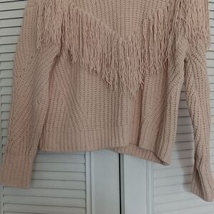 No Boundaries Blush V-Neck Fringed Sweater